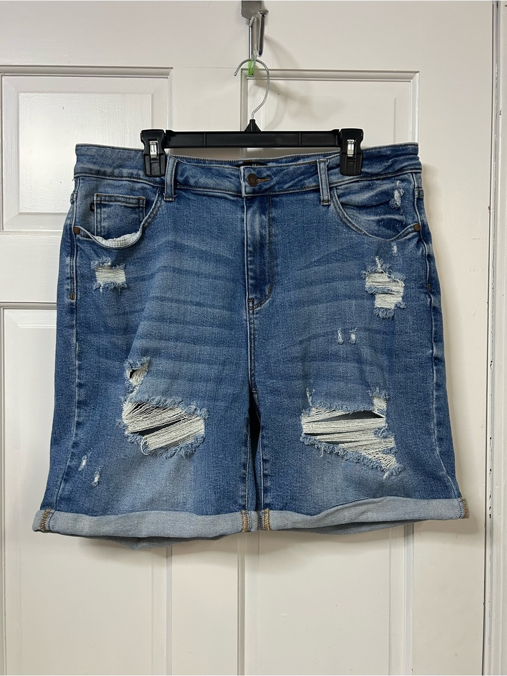 Judy Blue Distressed Medium Blue Denim Bermuda Shorts